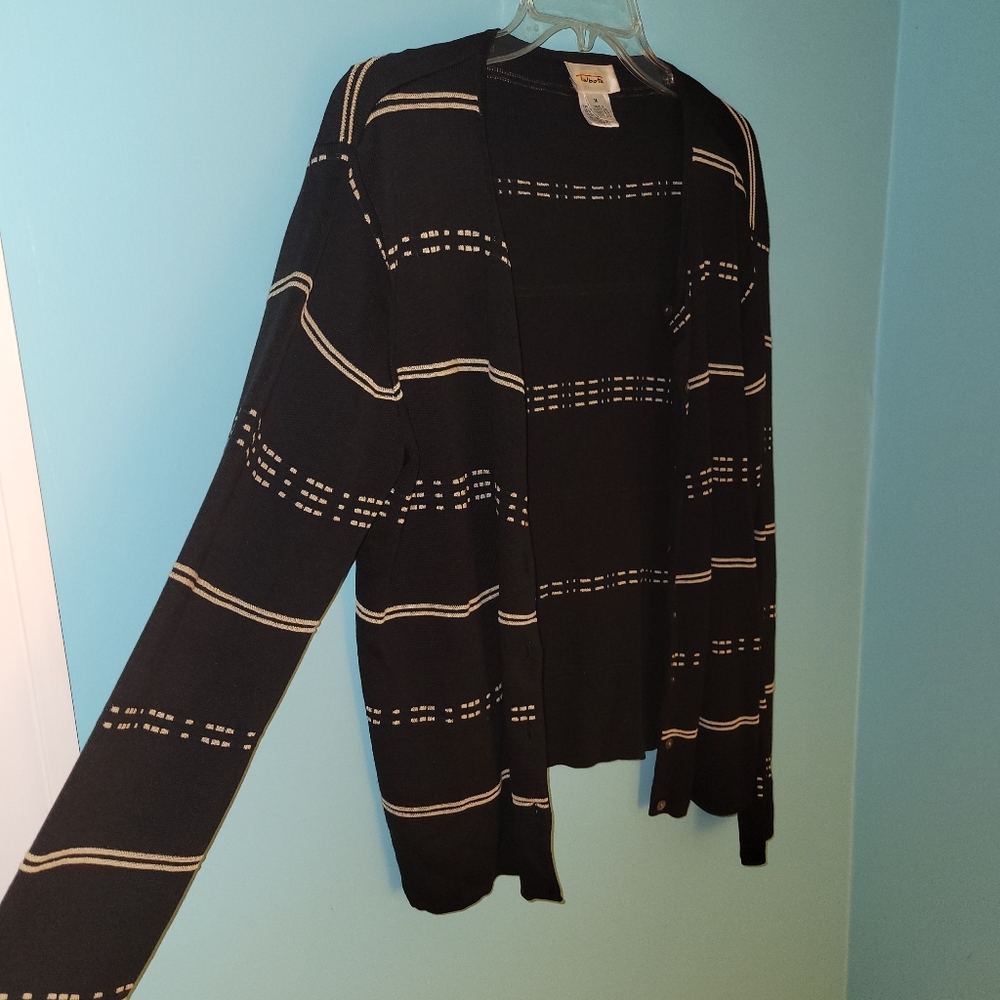 Talbots Black Beige Silk Cardigan sz. Medium - Picture 7 of 8